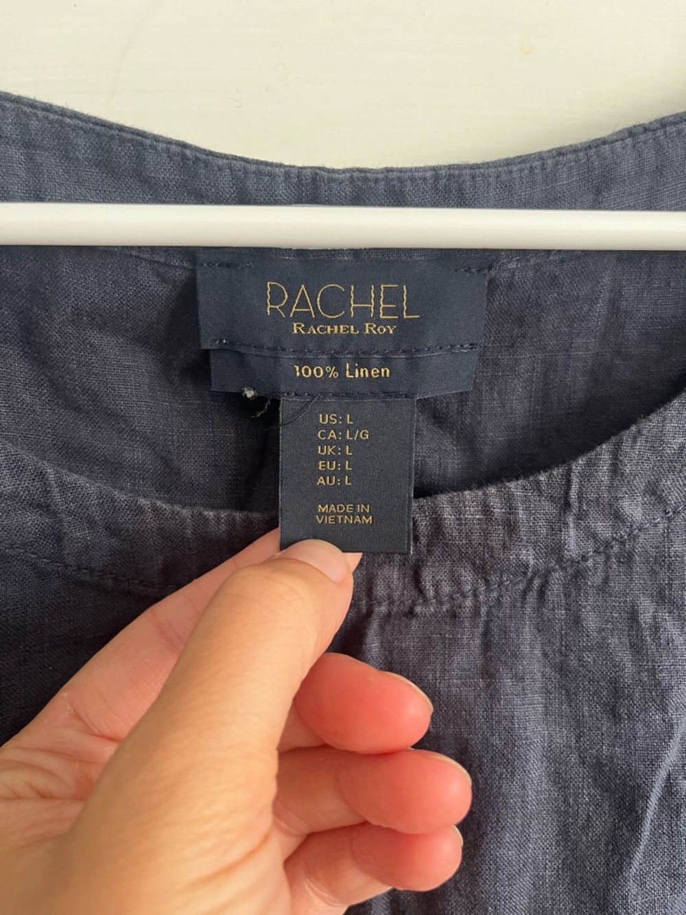 Navy blue linen button-up top with side buttons, RACHEL ROY - Picture 4 of 4